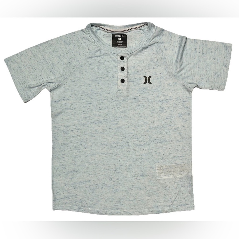 HURLEY 3 BUTTON HENLEY SHIRT BOYS M SOFT BLUE SPECKLE